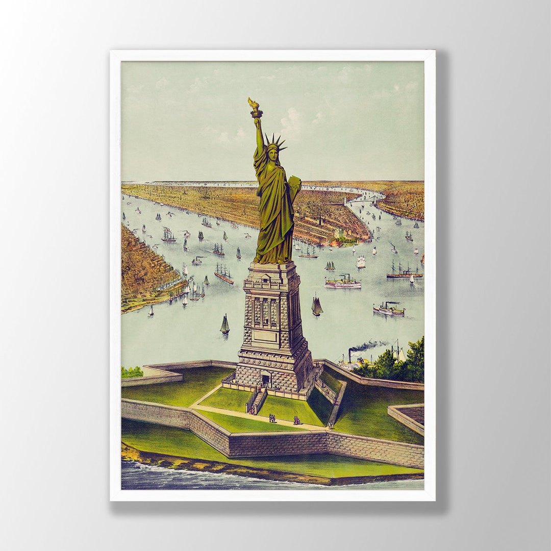 Vintage Statue of Liberty Print US Skyline Poster, Statue of