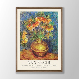 Lámina de Van Gogh / Fritilarias imperiales en un jarrón de cobre, póster de Van Gogh, póster de exposición en museos, pinturas de Van Gogh, arte mural de museos