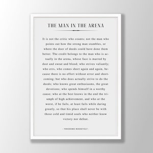 Man in the Arena Poem Print - Theodore Roosevelt Print, Man in the Arena Poster, Man in the Arena Speech, Quote Wall Art, Literature Print