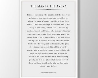 Man in the Arena Poem Print - Theodore Roosevelt Print, Man in the Arena Poster, Man in the Arena Speech, Quote Wall Art, Literature Print