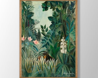 Henri Rousseau Print | The Equatorial Jungle 1909, Henri Rousseau Poster, Rousseau Wall Art, Jungle Wall Art, Museum Exhibition Poster