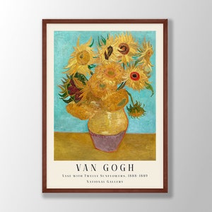 Lámina de Van Gogh / Jarrón con doce girasoles, póster de Van Gogh, póster de exposición en museos, pinturas de Van Gogh, arte mural de museos, lámina de flores
