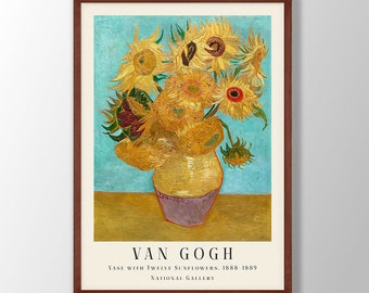 Van Gogh Druck | Vase mit zwölf Sonnenblumen, Van Gogh Poster, Museum Ausstellungsplakat, Van Gogh Gemälde, Museumswandkunst, Blumendruck