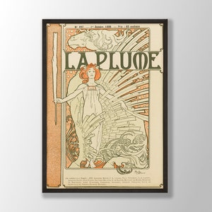 Alphonse Mucha Art Print - La Plume Poster, Mucha Poster, Art Nouveau Posters, Old French Art, Art Nouveau Decor, Victorian Art
