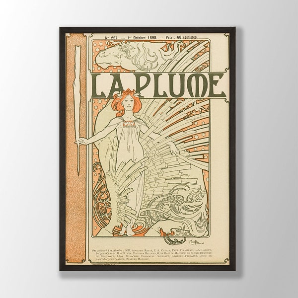 Alphonse Mucha Art Print - La Plume Poster, Mucha Poster, Jugendstil Poster, alte französische Kunst, Jugendstil Dekor, viktorianische Kunst