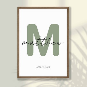 Custom initial Print - Baby Name Print, Personalized Name Print, Personalized initial Name Print, Nursery Print, Custom Birth Print