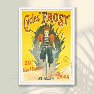 Vintage Bicycle Poster - Cycles Frost Art, Bicycle Wall Decor, Retro Bike Poster, Vintage Art Nouveau Poster, Vintage Advertisement