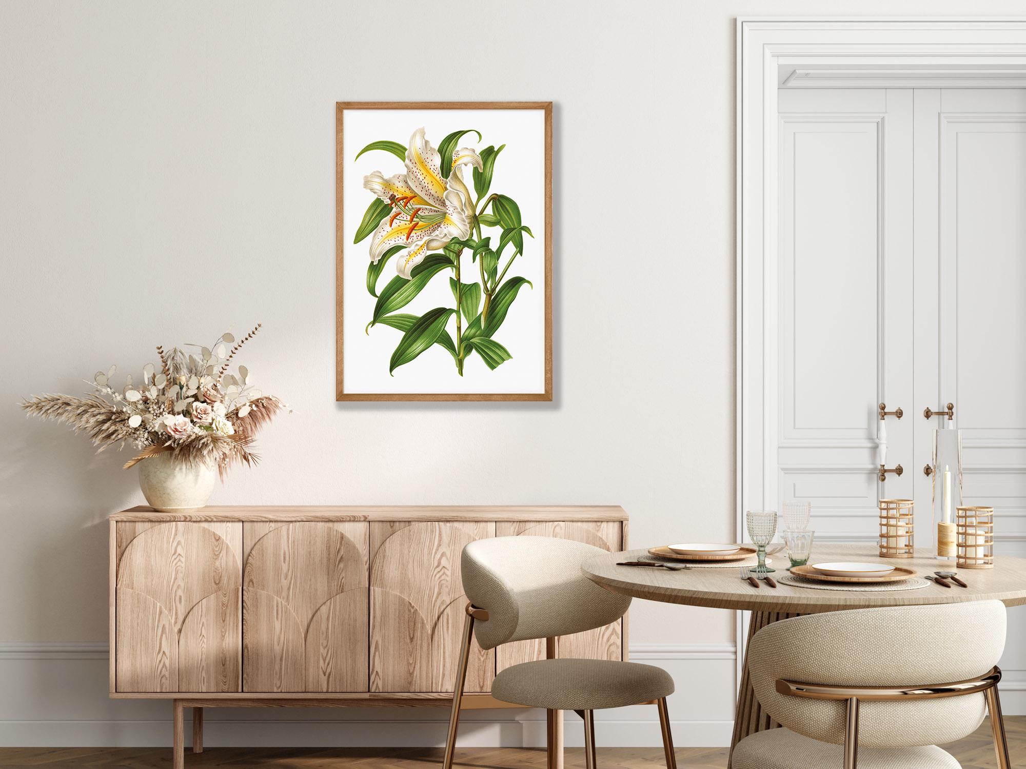 White Lily Flower Poster - Vintage Botanical Print, Farmhouse Wall Art ...