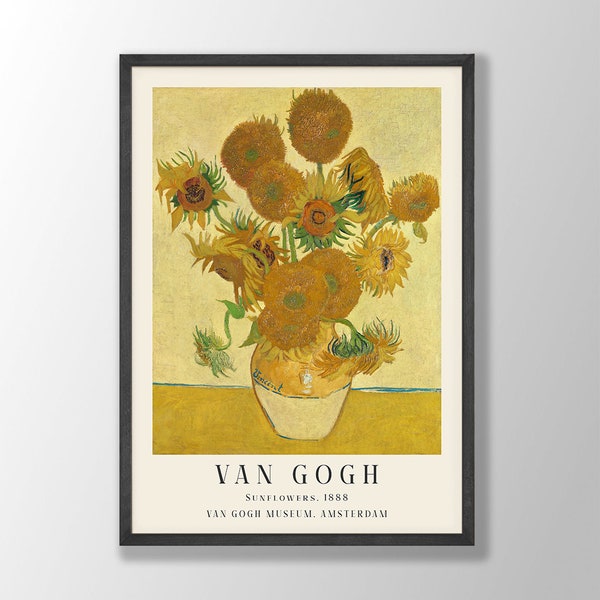 Van Gogh Print | Sunflowers Print, Van Gogh Poster, Museum Exhibition Poster, Van Gogh Paintings, Museum Wall Art, Flower Print