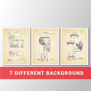 Stampe di brevetto per bagno vintage Set di 3 - Arte della parete del bagno, arredo bagno, brevetto di carta igienica, poster del bagno, arredamento della toilette