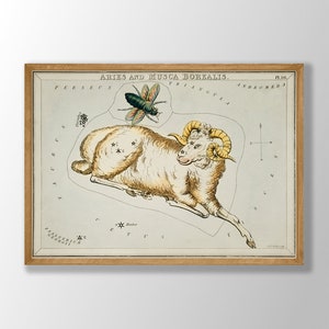 Impression d'art zodiaque Bélier | Gravures astrologiques, affiche du zodiaque Bélier, art inspiré du tarot, art mural Bélier, cadeau astrologie, cadeau zodiaque, cadeau Bélier