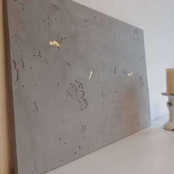 Concrete picture - mural with real concrete and 24 carat gold leaf accents - wall decoration - apartment decoration for the wall - DIY art pictures -