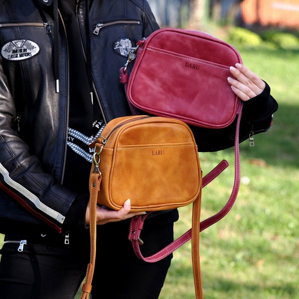 Handmade Leather Crossbody Bag,  Pink Small Leather Purse, Unique Mothers Day Gift for Her