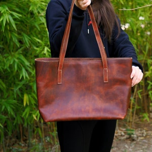 Leather Brown Tote Bag, Vintage Style Leather Bag, Women Handbag, Cognac Brown Bag, Unique Mothers Day Gift Brown