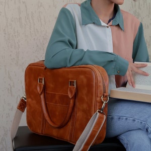 Leder-Satchel-Tasche, Laptop-Tasche Damen, Leder-Messenger-Tasche, Aktentasche, Chef-Geschenk, Anwalt-Geschenk, Muttertagsgeschenk CAMEL