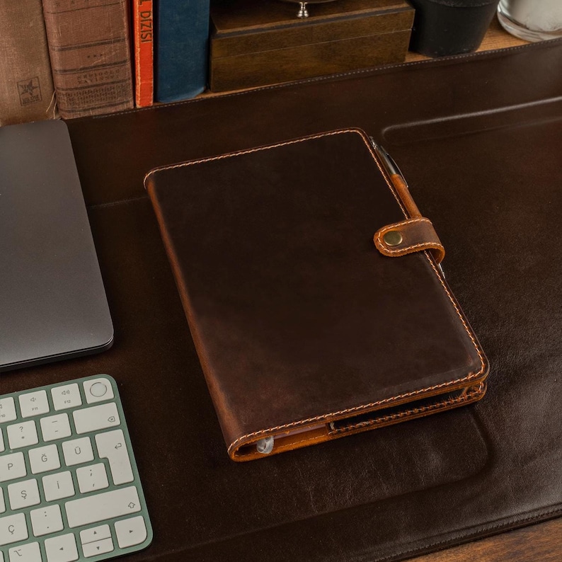 Leather Journal Personalized : Refillable A5 Notebook Cover, Custom Logo Option, Teacher appreciation gifts Light Brown Large