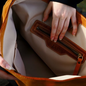 Leather Brown Tote Bag, Vintage Style Leather Bag, Women Handbag, Cognac Brown Bag, Unique Mothers Day Gift image 3