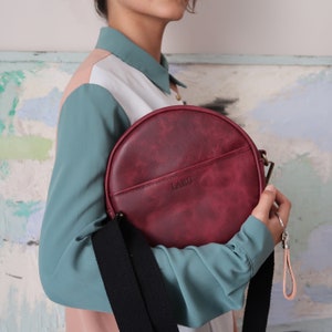 Leather Crossbody Bag, Round Purse, Circle Bag, Round Bag, Leather Small Purse, Gift for Wife, Gift for Sister,Mother's Day Gift image 9