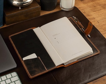 Leather Journal Personalized : Refillable A5  Engraved Notebook , Custom Logo Option, Corporate Gift