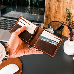 Billetera de cuero personalizada, billetera plegable, billetera personalizada grabada, regalo para él