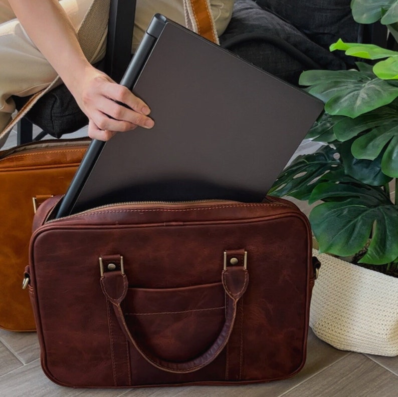 Leather Laptop Bag, Leather Messenger Bag, Mother's Day Gift image 4