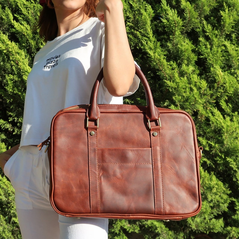 Leather Laptop Bag, Leather Messenger Bag, Mother's Day Gift image 2