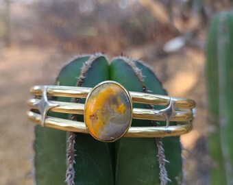 Mango jasper star brass and silver bracelet / Bracelet with oval mango jasper stars