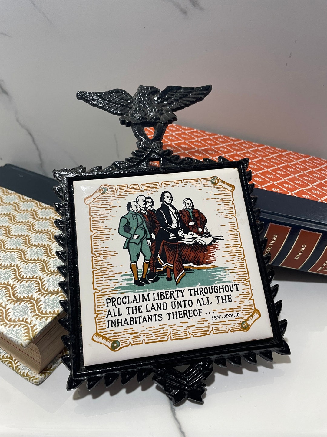 Vintage Ensco Cast Iron Tile Trivet Historical Founding Etsy