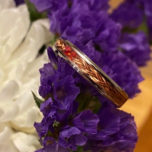 Copper Weave and Opal Inlay Ring.  Stainless Steel Comfort Fit Band, Red Opal Inlay, 4mm, Made to Order