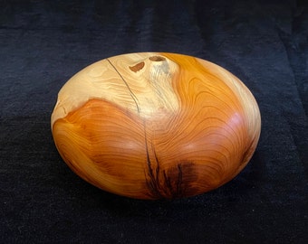 Yew and Resin River Stone Bud Vase, Handcrafted on Lathe 3" tall x 6.5" wide