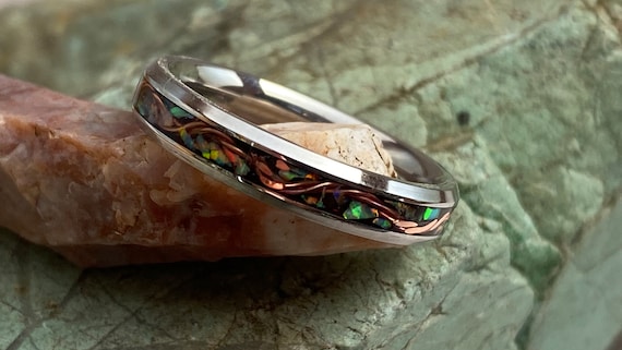 Winter Copper River Ring: Copper and Green Apple Opal Inlay