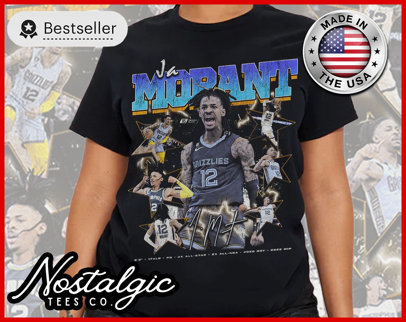 Ja Morant-T-shirt do jogador do basquetebol do estilo vintage, camisa dos anos  90 do amor dos esportes, T gráfico - AliExpress
