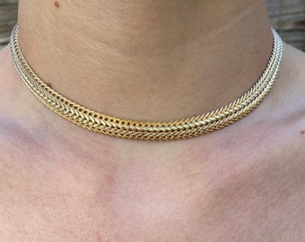 43.3 Gram Vintage Solid 14k Yellow Gold Woven Choker Chain Necklace - 14 inches - Quality Fine Estate Jewelry - Real Genuine Gold