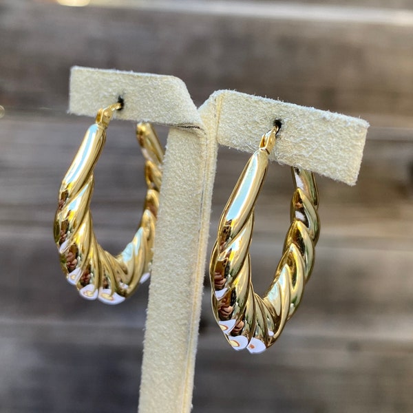 Vintage 18k Yellow Gold Hoop Earrings - Quality Fine Jewelry - Real Genuine Gold - Classic