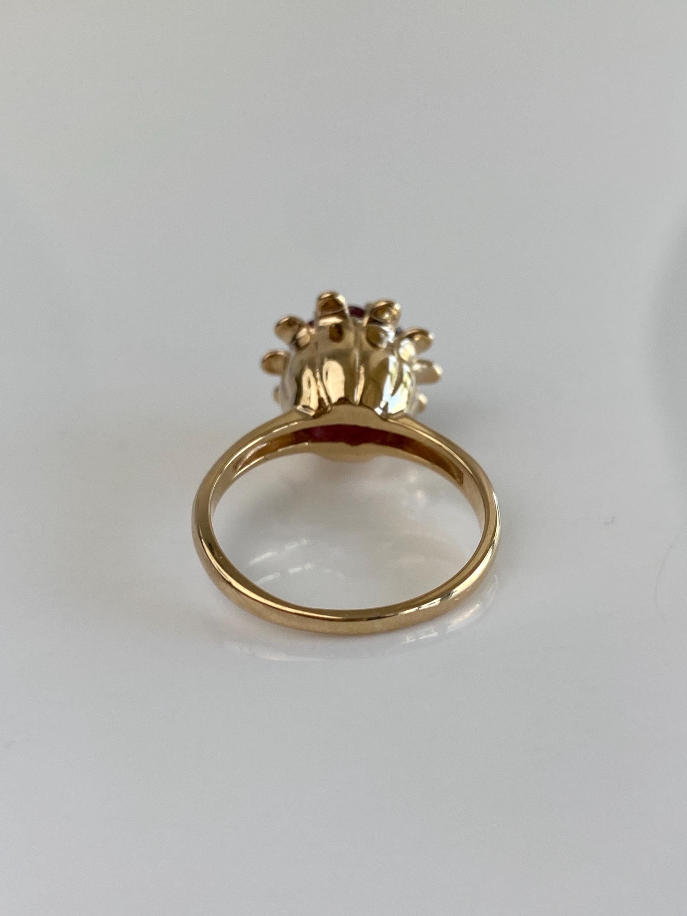 Vintage Solid 14k Yellow Gold Diamond Ruby Flower Ring - Size 6.75 - Etsy