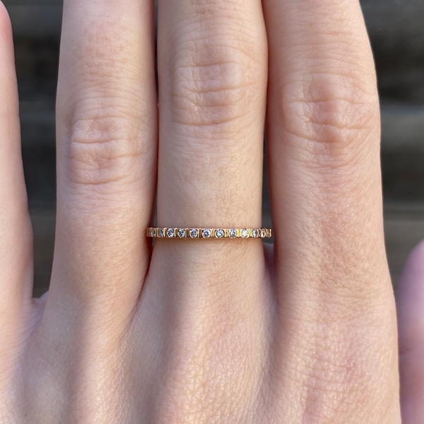 Solid 18k Rose Gold Diamond Eternity Ring Band - Size 6.25 - Quality Fine Estate Jewelry - Real Genuine Gold