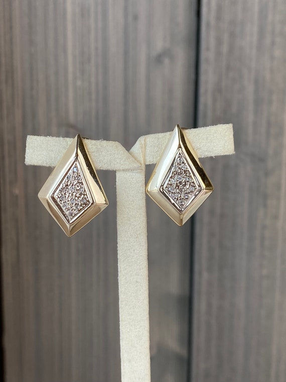 14k Two Toned Gold Diamond Drop Earrings - Qualit… - image 1