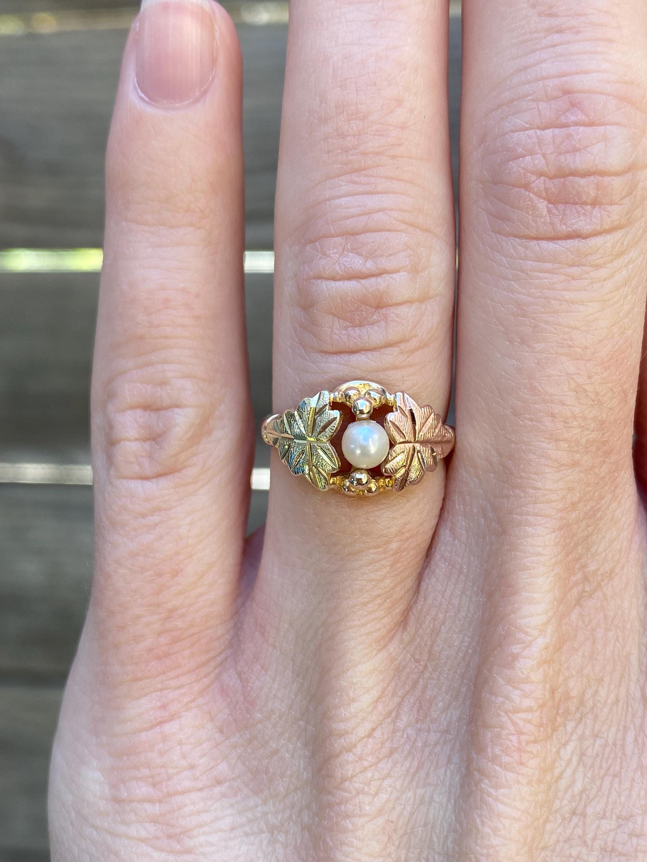 Solid 10k Black Hills Gold Pearl Ring Size Quality Fine