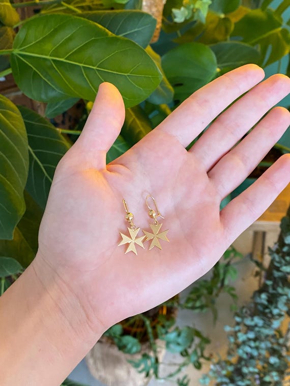 Vintage Solid 18k Yellow Gold Dangle Earrings - F… - image 2