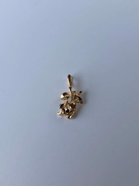 Vintage Solid 14k Yellow Gold Rose Charm - Fine E… - image 3