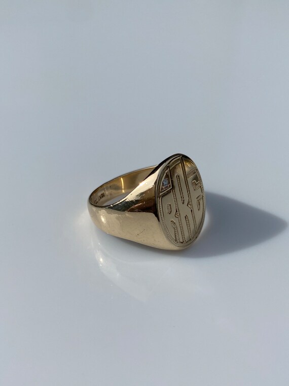 Vintage Solid 10k Yellow Gold Diamond Signet Ring… - image 6