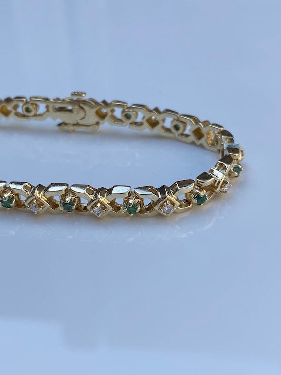 Vintage Solid 14k Yellow Gold Emerald & Diamond B… - image 4