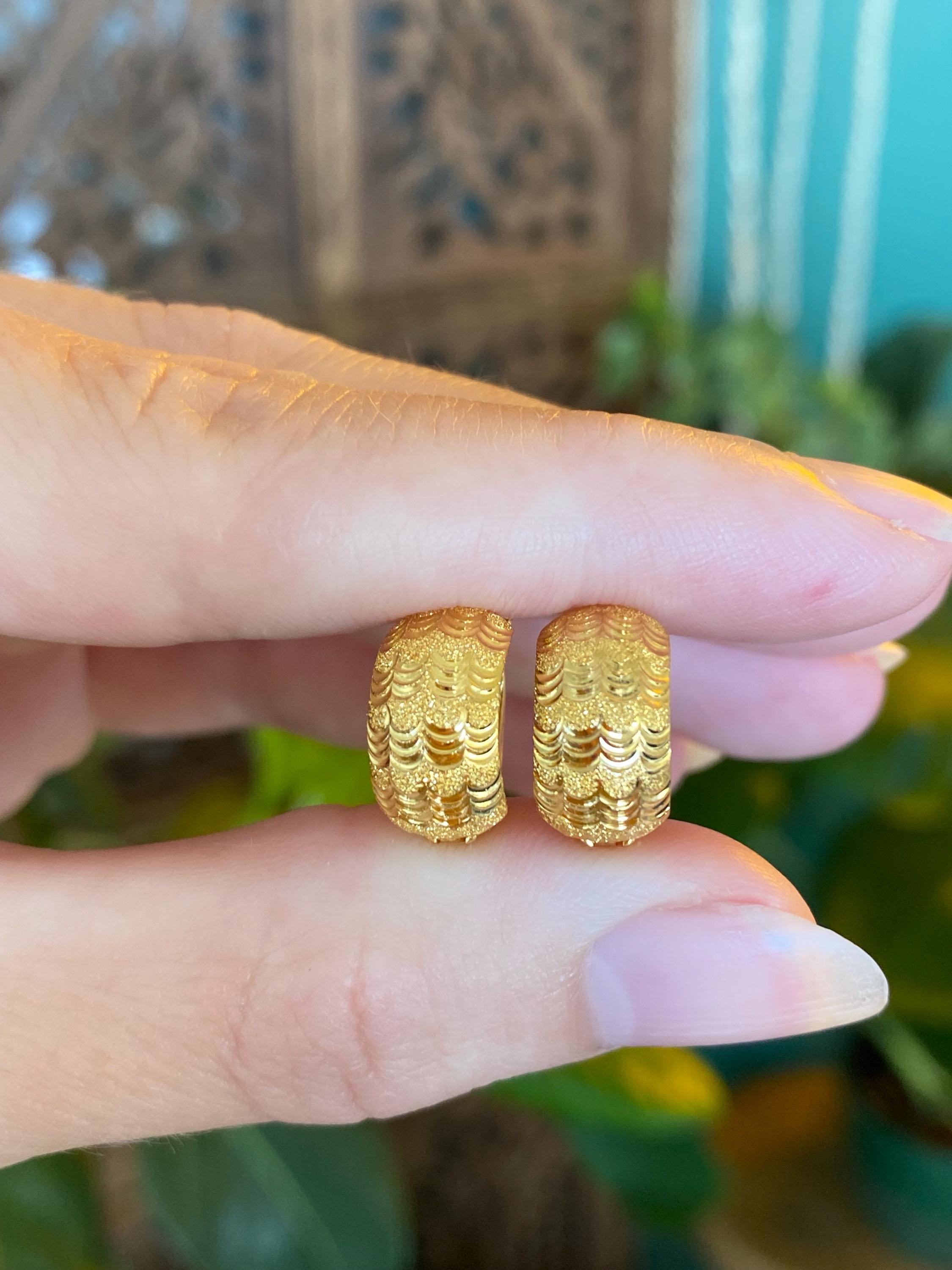 Vintage Solid 22k Yellow Gold High Karat Earrings - Fine Estate Jewelry - Real Genuine Gold