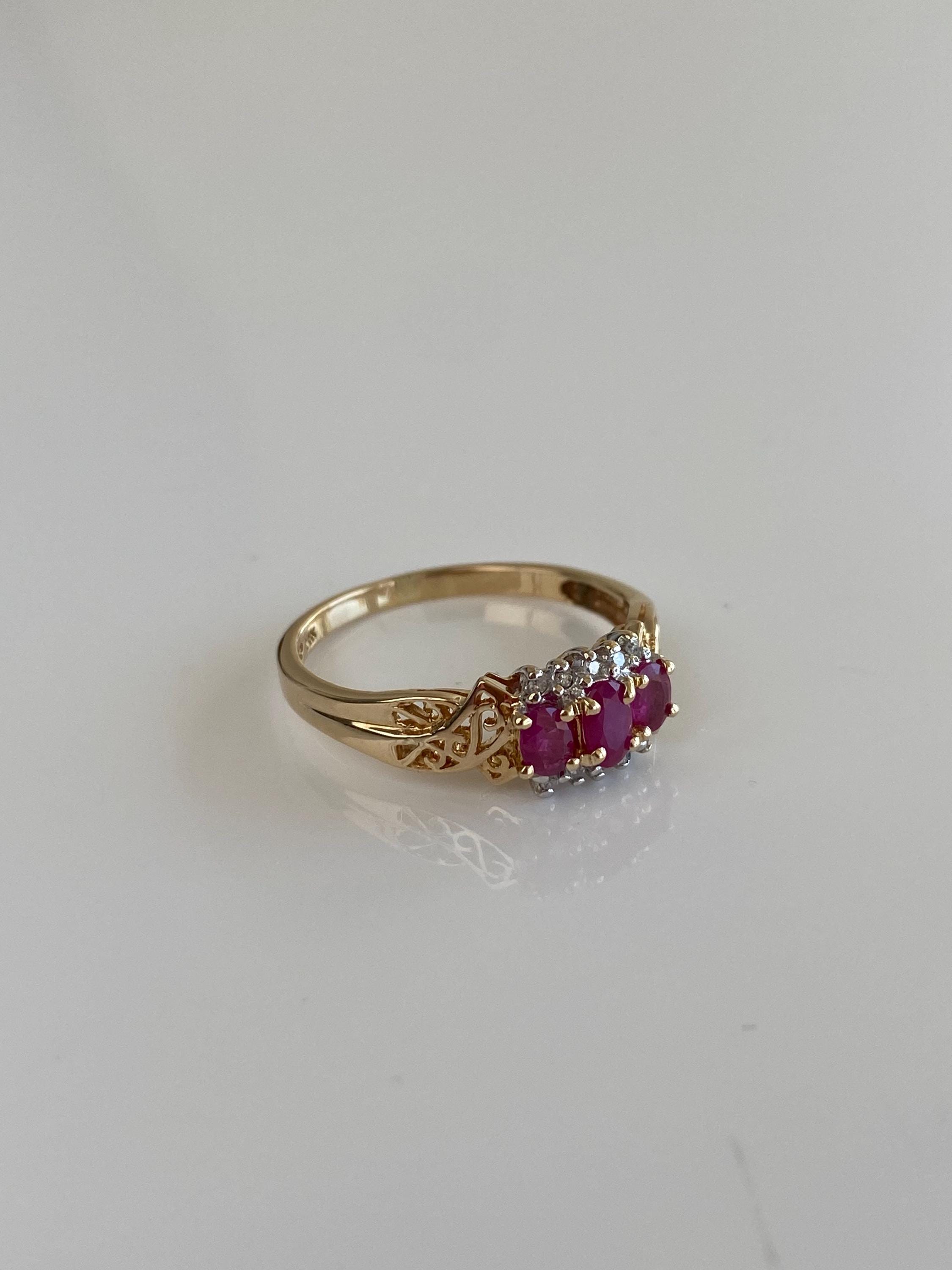 Vintage Solid 14k Yellow Gold Ruby Diamond Ring - Size 9.25 - Etsy