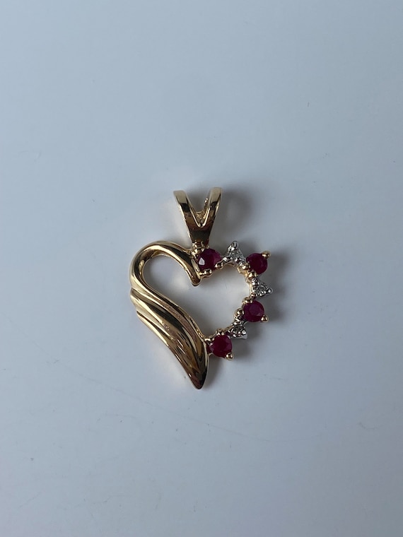 Vintage Solid 14k Yellow Gold Ruby & Clear Sapphi… - image 3