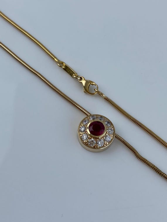 Vintage Solid 14k Yellow Gold Ruby Clear Cubic Zi… - image 9