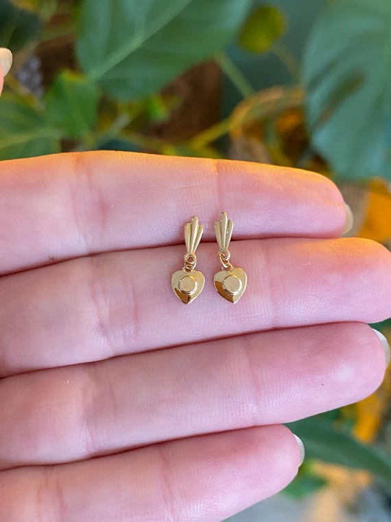 Vintage Solid 14k Heart Dangle Stud  Earrings - image 1