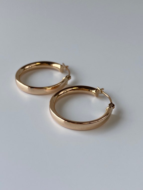 Vintage 14k Rose Gold Hoop Earrings - Fine Estate… - image 4