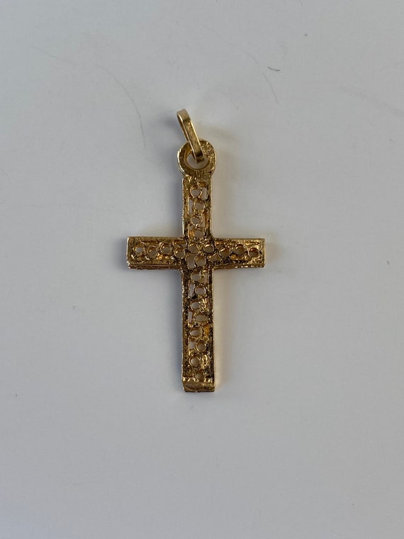 Vintage 14k Yellow Gold Religious Cross Charm - P… - image 4