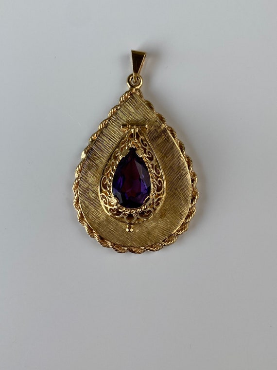 Vintage Solid 14k Yellow Gold Purple Sapphire Con… - image 4